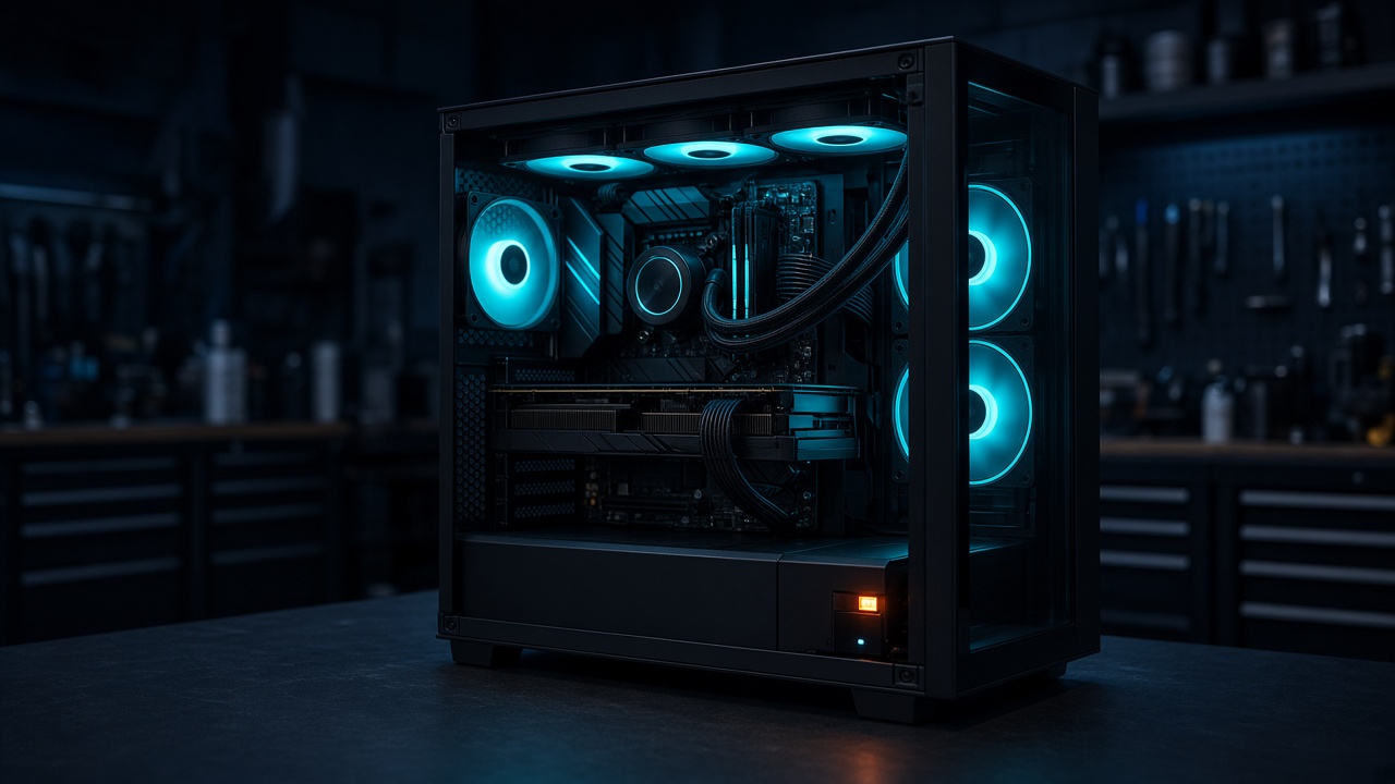 Computadora de escritorio armada a la medida con gabinete de cristal e iluminación, lista en taller de Querétaro
